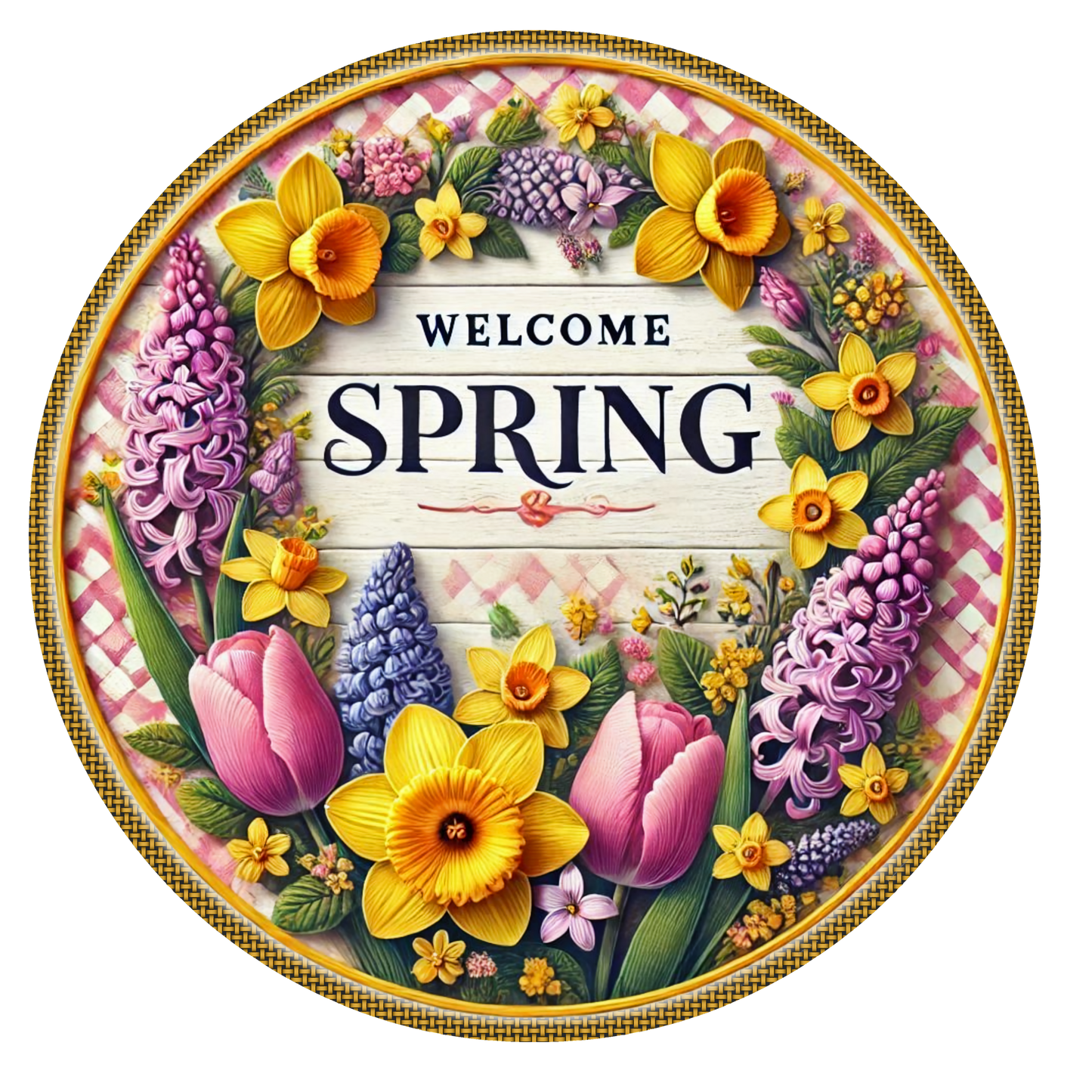 Welcome Spring Floral Door Sign