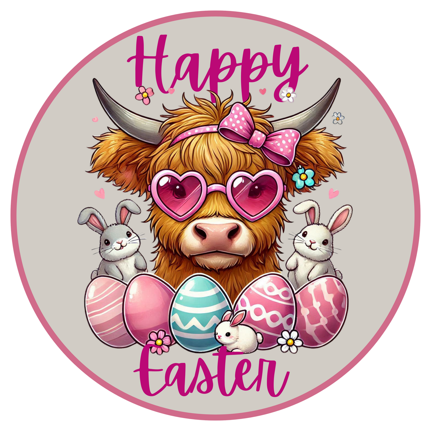 Happy Easter Highland Cow Door Sign