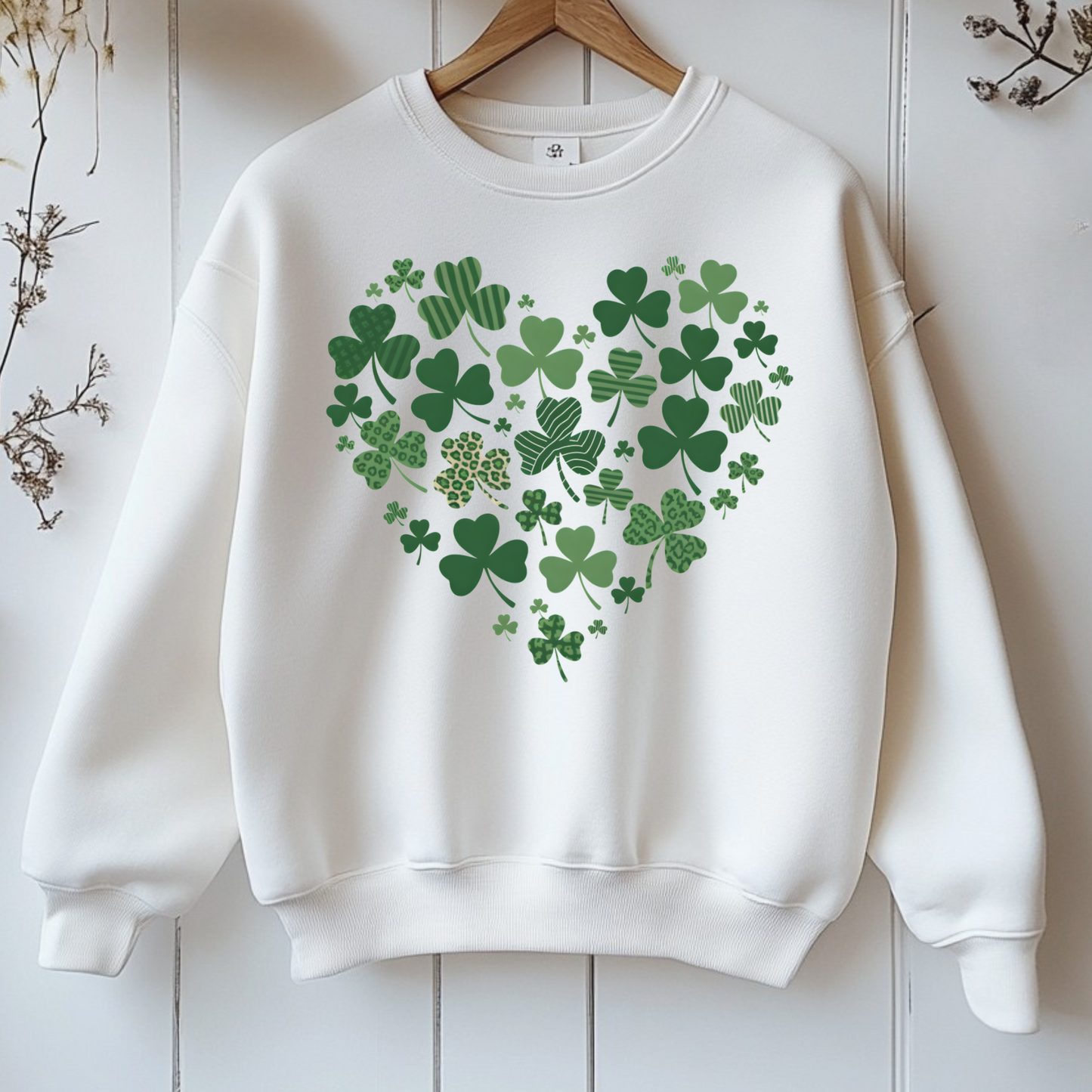 Clover Leaves Heart St. Patrick's Day Crew Neck Sweaters