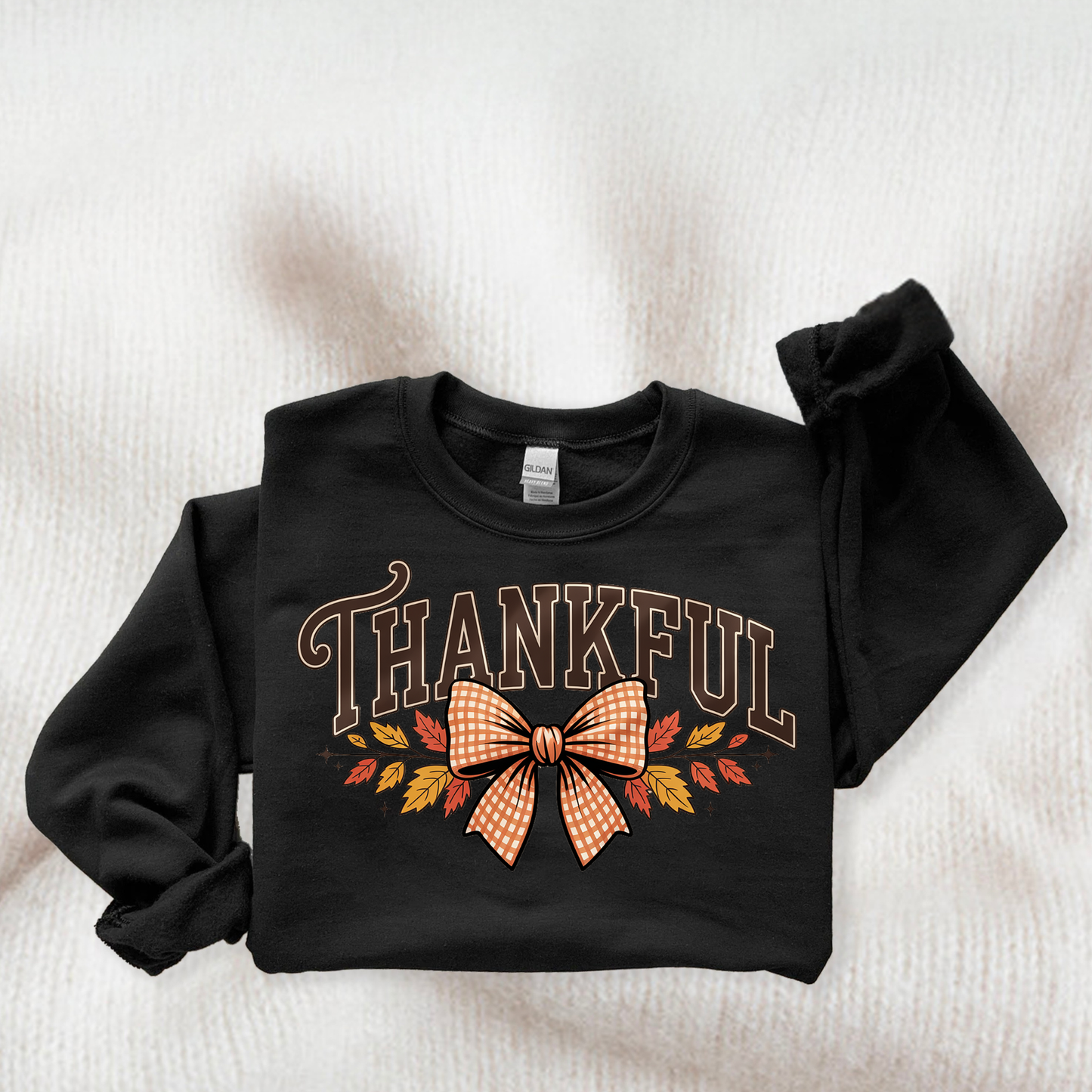 Thankful with checkered bow Holiday sweatshirt
