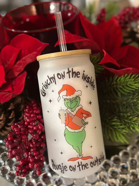 Grinchy on the inside Frosted Glass can