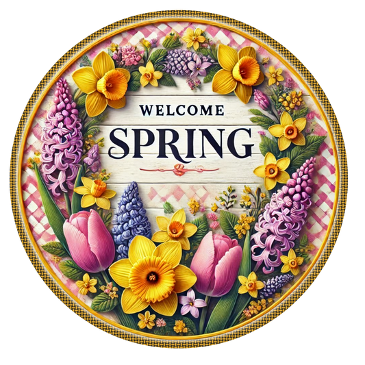 Welcome Spring Floral Door Sign