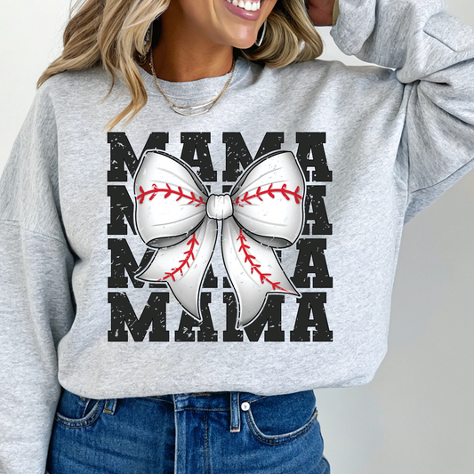Baseball Mama with Bow Crew Neck Sweaters