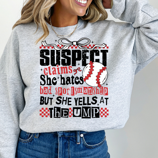 Funny "Suspect Claims" Baseball Crew Neck Sweaters