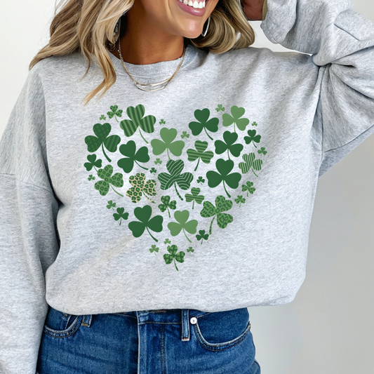 Clover Leaves Heart St. Patrick's Day Crew Neck Sweaters