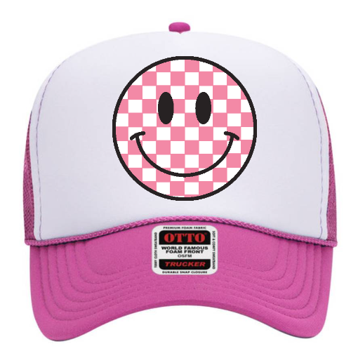 Checkered Smiley face Trucker Hat