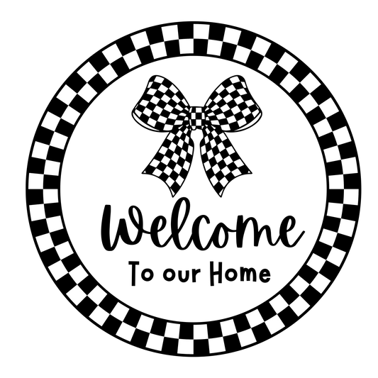 Checkered Bow Welcome Door Sign