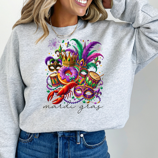 Mardi Gras Masks & Beads-Crew Neck Sweaters