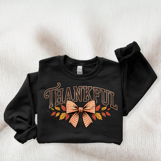 Thankful with checkered bow Holiday sweatshirt