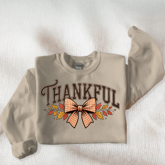 Thankful with checkered bow Holiday sweatshirt
