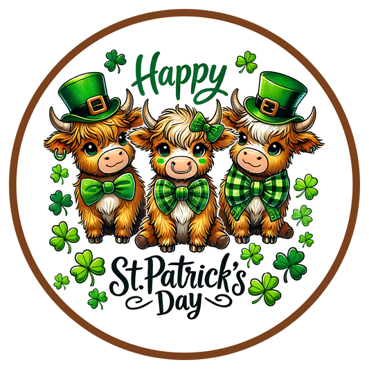 Highland Cows St. Patrick's Day Door Sign