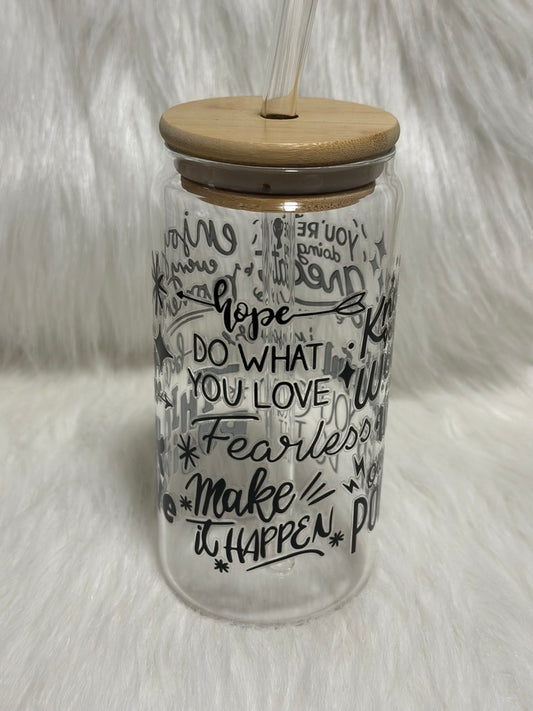 Think Positive Motivational Glass Can Tumbler